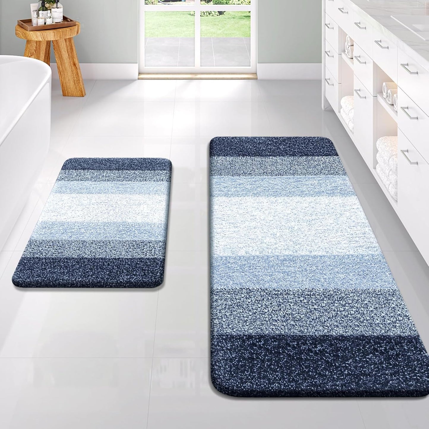 OLANLY Bathroom Runner Rugs - Extra Soft Microfiber, Quick-Dry & Washable | 59x24 Navy Blue Bath Mat
