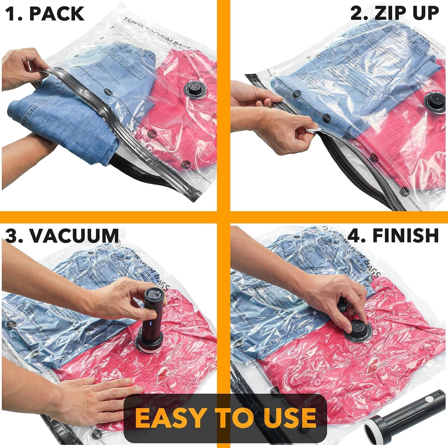 SpaceAid Travel Vacuum Bags - 24 Pack Compression Bags with Electric Pump for Luggage & Clothing
