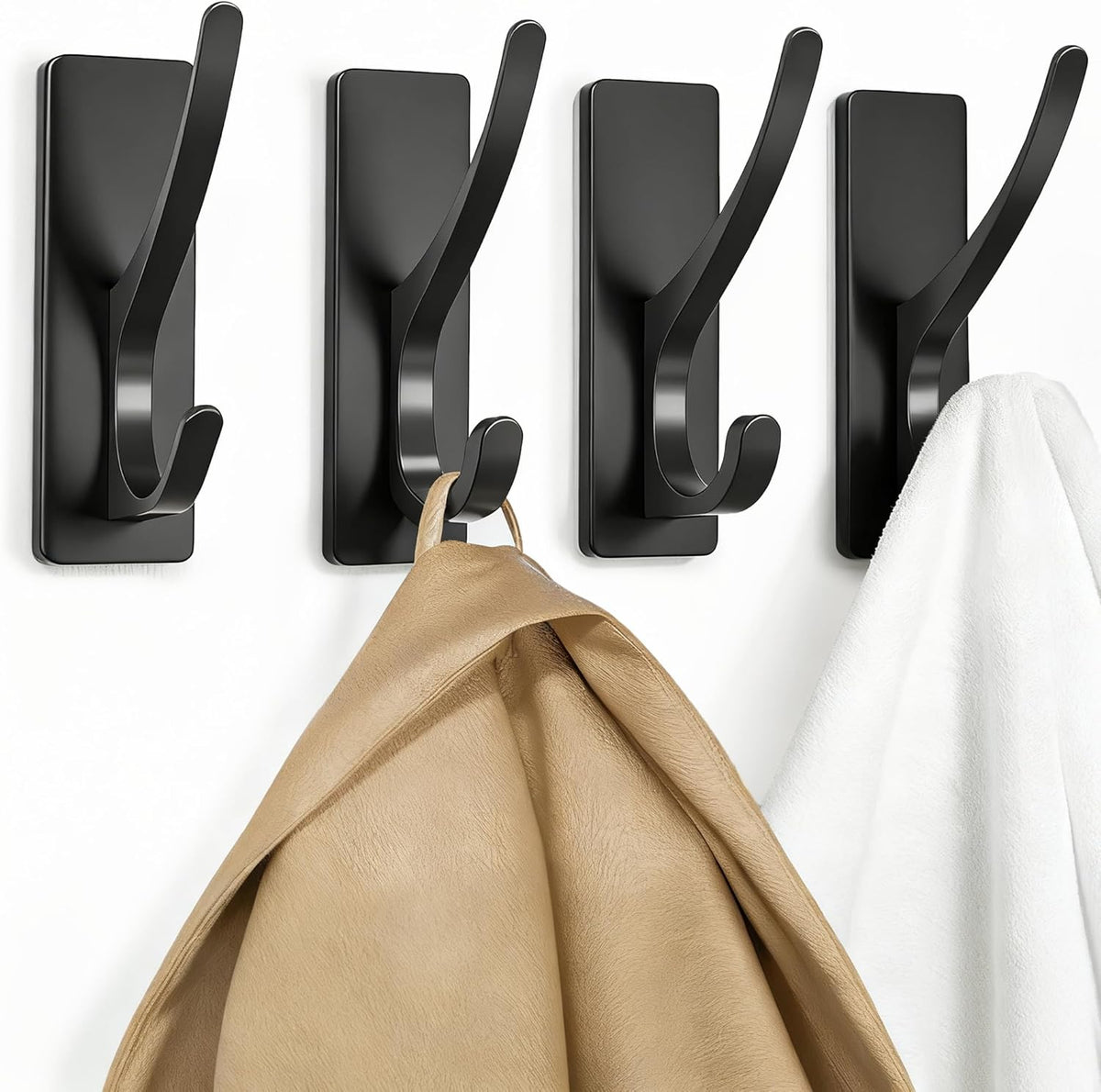 Pickpiff 10 Pack Matt Black Self-Adhesive Coat Hooks - 13LB Extra Strong Metal Hangers for Bathroom, Kitchen, and More