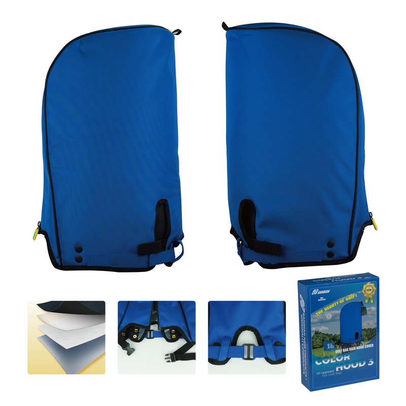SANDIAN, Blue Color, Golf Bag Rain Hood Cover, Waterproof 1260D Oxford Polyester, 12x20 Inches, Padded Protection, PU Coated, Two Sided Zipper, Adjustable Buckle Lock Fasteners, Snap Button Locking
