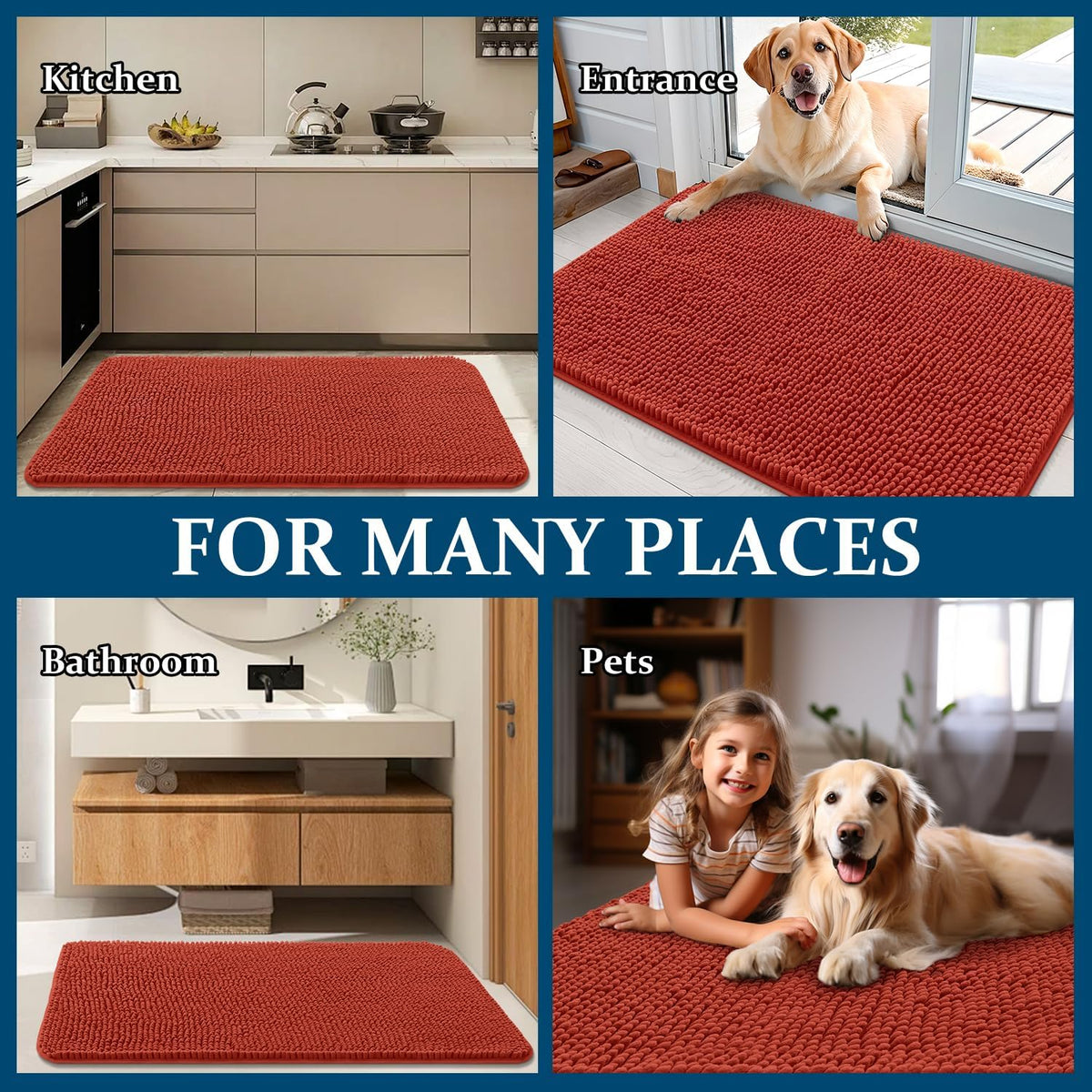 OLANLY Dog Door Mat - Absorbent Non-Slip Chenille Mat for Muddy Paws | 50x30, Maple Red