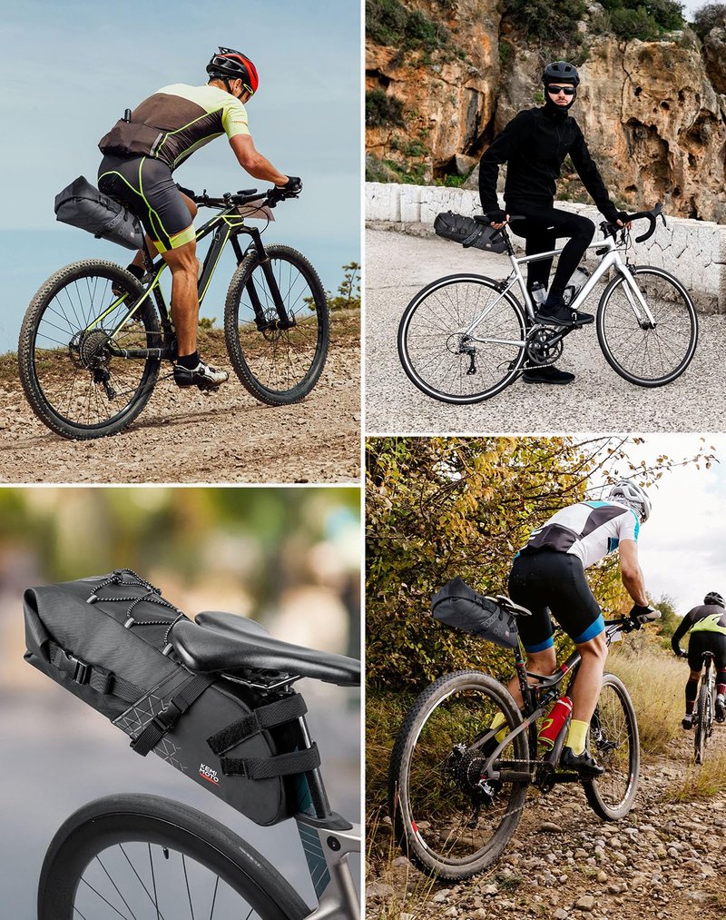KEMIMOTO Bike Seat Bag, Expandable 11L Saddle Pouch Fully Waterproof Bikepacking, Road Bicycle Rear Pack Under Seat with PVC Reflective Panel, Four Bottom Hardboards