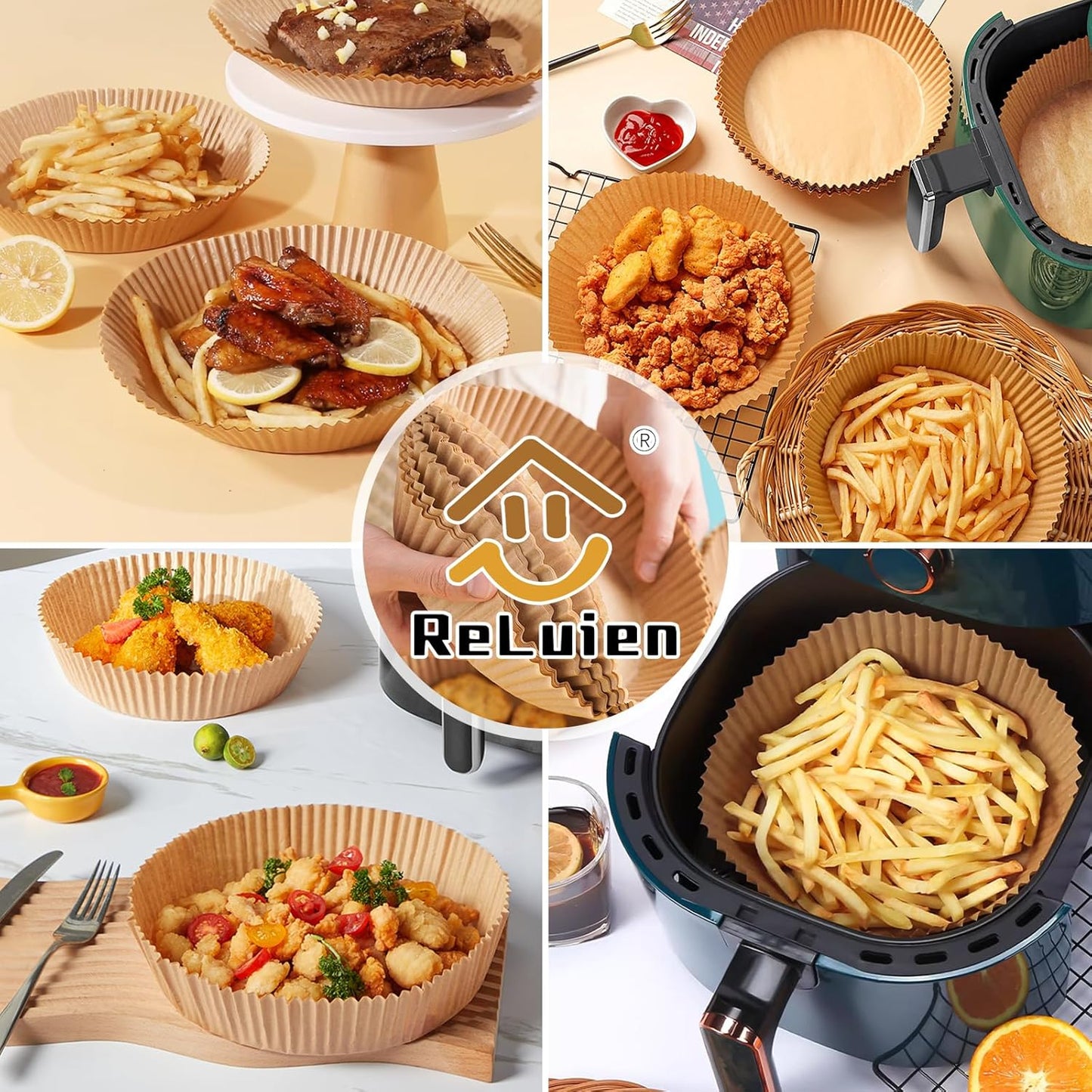 Air Fryer Paper Liners - 100PCS Non-Stick Parchment Liners for 5-8QT Air Fryers | 8 Inch Round