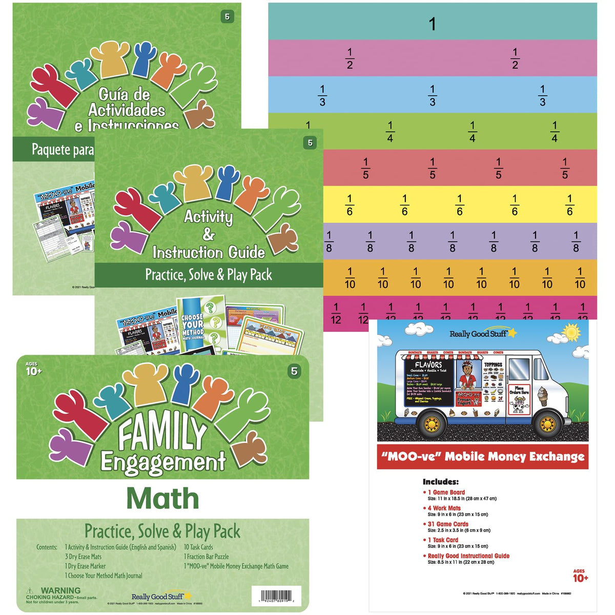 Really Good Stuff Fifth Grade Family Engagement Math Practice, Solve & Play Kit - Math Kit for Fifth Grade Students, Ages 9-11