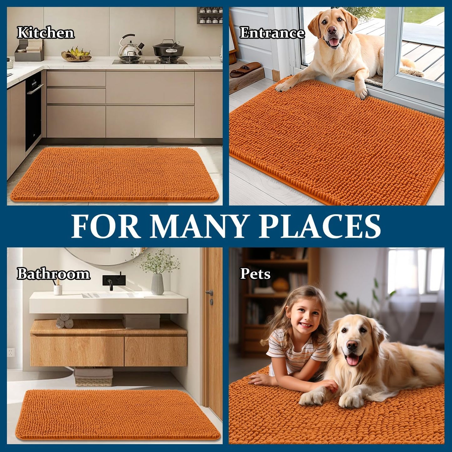 OLANLY Dog Door Mat - Absorbent Non-Slip Chenille for Muddy Paws | 34x21, Quick Dry, Indoor Entryway Carpet, Clay