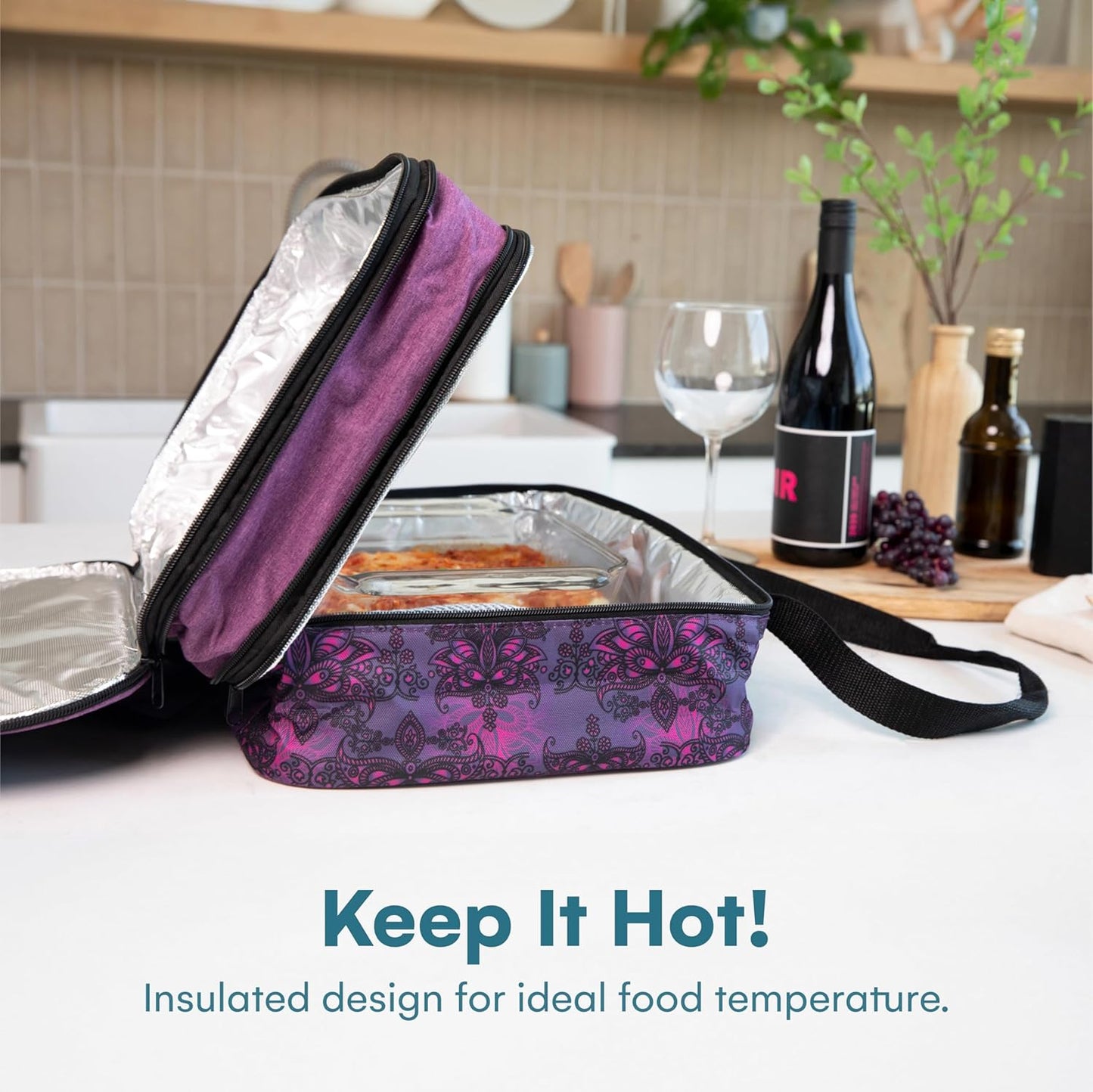 VP Home Double Casserole Insulated Travel Food Containers - Stylish Henna Tattoo Design for Picnics & Parties