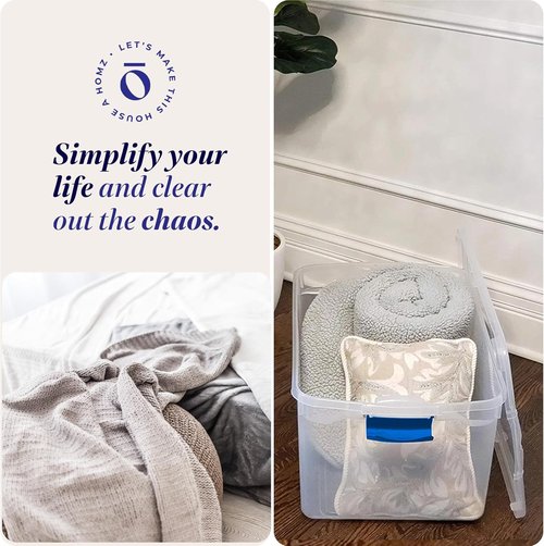 HOMZ Large Clear Plastic Storage Bins - 2-Pack 66 Quart Stackable Containers with Latching Lids for Home & Office
