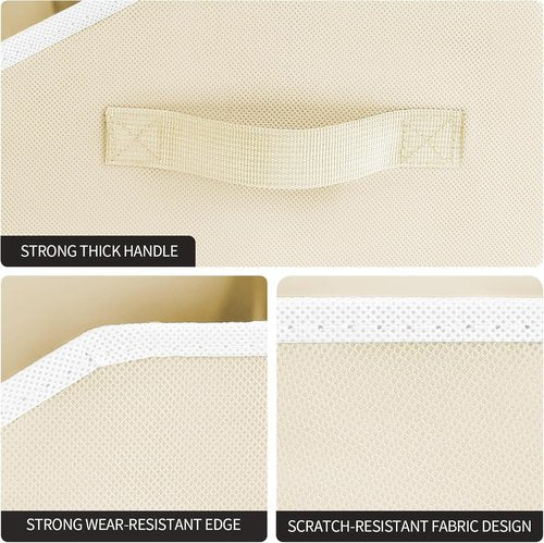 Homsorout Storage Bins - Small Trapezoid Closet Organizer Baskets with Handles | 6 Pack, Beige