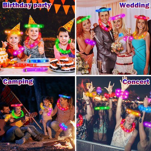 Glow Sticks Party Favors - 18 PCS Colorful Light-Up Tubes, Necklaces & Bracelets for Kids' Events
