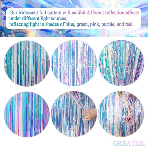GREATRIL Iridescent Party Streamers Backdrop - Purple & Pink Banner for Stunning Party Decorations