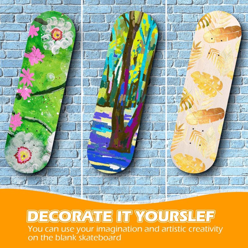 Meooeck 6 Pcs Blank Skateboard Decks for Art Painting 28 x 8 Inches, Wooden Maple Skateboard Replacement 7 Layer Double Tail Plain Skate Board Unfinished with Sandpaper for Art Decor