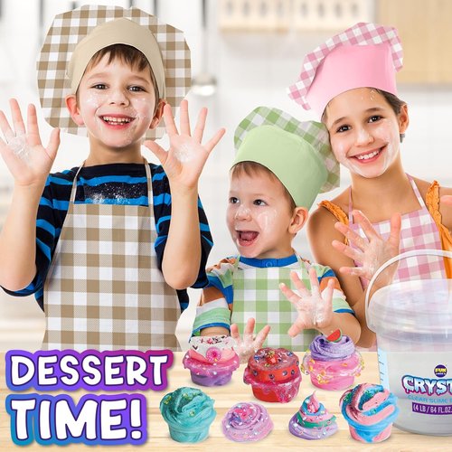 FunKidz 4 LB Huge Clear Glassy Slime Bucket - 64 FL OZ Premade Jumbo Slime Kit with 29 Add-Ins