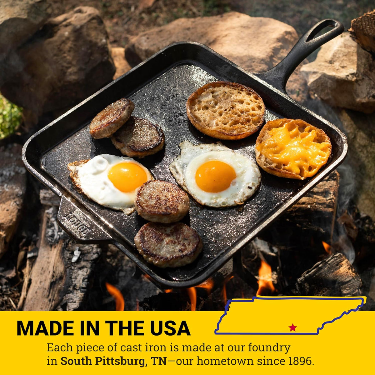 Lodge Cast Iron Griddle - 11-Inch Square Design for Perfect Cooking & Even Heat Distribution