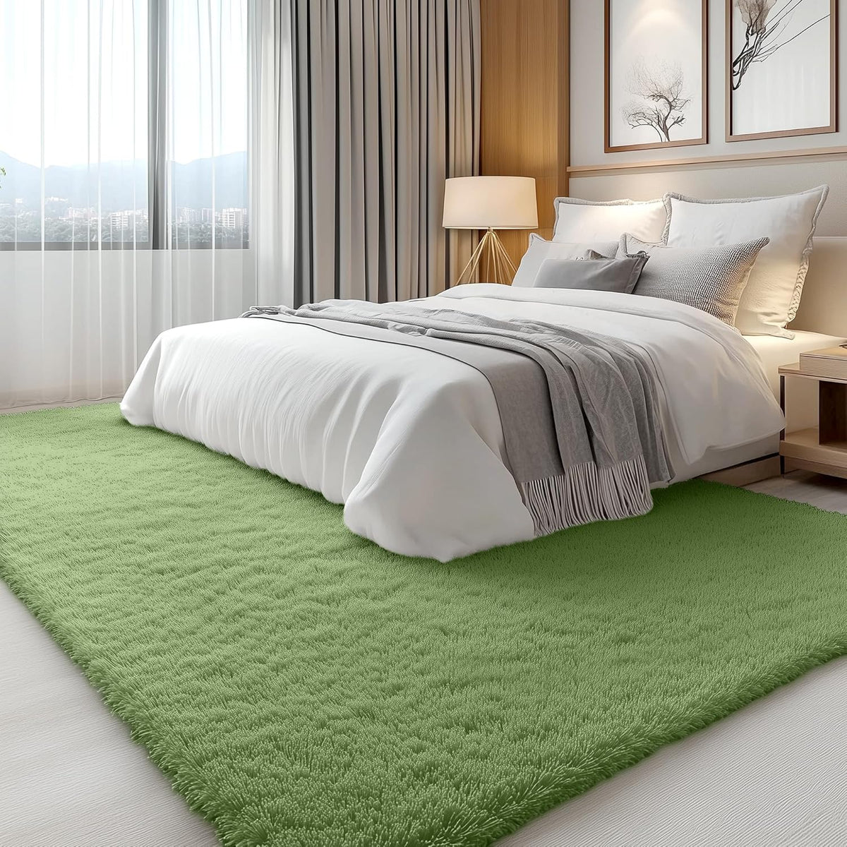 OLANLY Large Area Rug - Soft Fluffy Shaggy Carpet for Living Room & Bedroom | Machine Washable, Green
