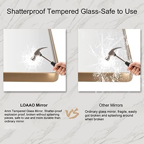 LOAAO Gold Bathroom Mirror - 36”X36” Rounded Rectangle Design | Anti-Rust Tempered Glass, Wall-Mounted