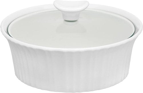 CorningWare French White Round Casserole - 1.5 Quart with Glass Lid for Easy Cooking