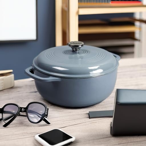 Lodge 3 Quart Enameled Cast Iron Dutch Oven - Dual Handles & Lid - Oven Safe to 500°F - Storm Blue