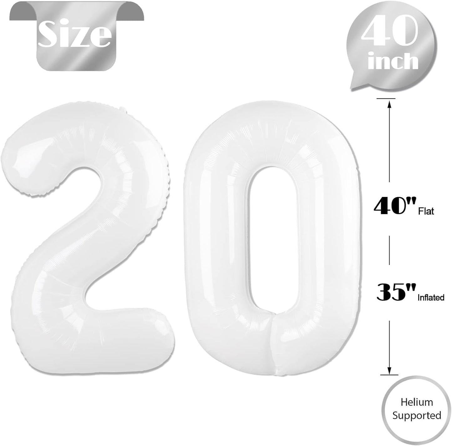 Number 20 Balloon by [Brand Name] - 40-Inch White Birthday Decoration for 20th Party Supplies