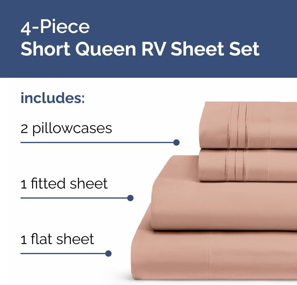 RV Short Queen Sheet Set - Soft, Breathable & Cooling 4-Piece Bedding | Fits 8” to 12” Mattresses - Mauve