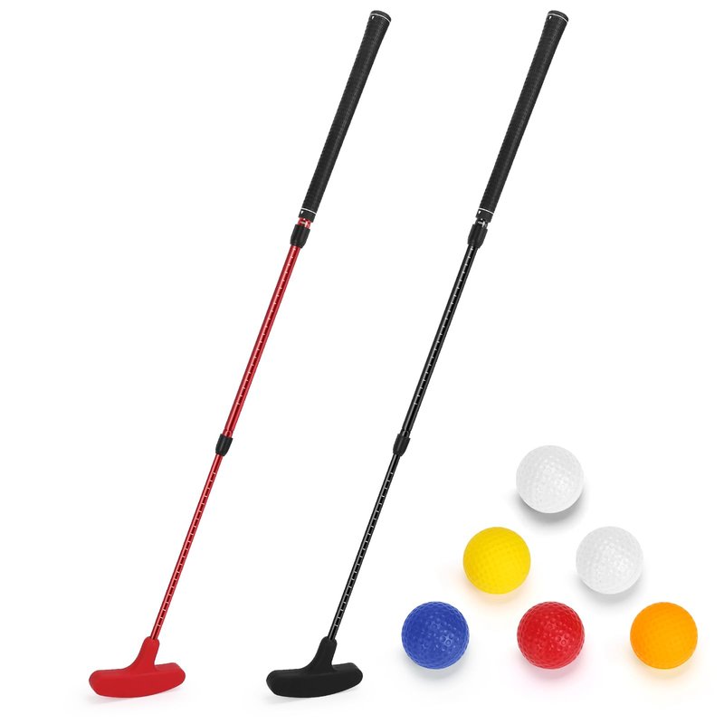 2 Pack Mini Golf Putters, Right and Left Handed Two Way Golf Clubs with 6 Balls, Adjustable Putters for Men and Women (（Black,Red）)