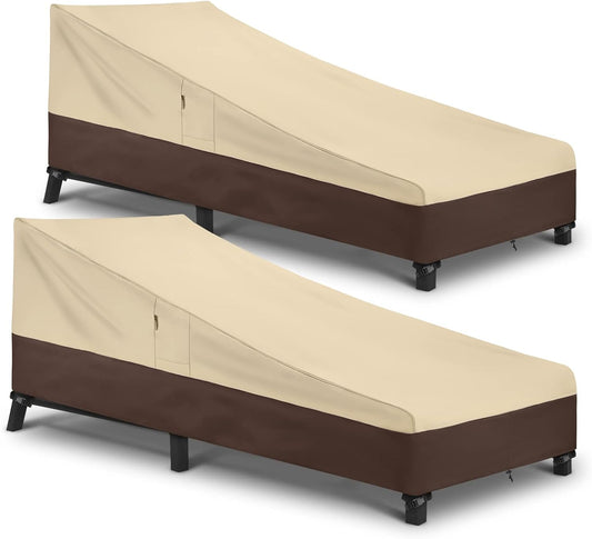 Arcedo Waterproof Patio Lounge Chair Covers - Heavy Duty 2-Pack for Winter Protection | 80" L x 32" W x 25" H, Beige & Brown