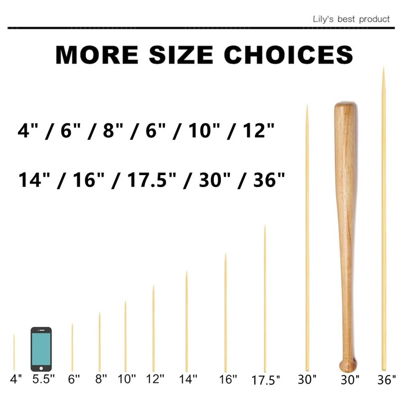 6" Natural Bamboo Skewers for BBQ，Appetiser，Fruit，Cocktail，Kabob，Chocolate Fountain，Grilling，Barbecue，Kitchen，Crafting and Party. Φ=4mm, More Size Choices 8"/10"/12"/14"/16"/17.5"/30"/36"(200 PCS)