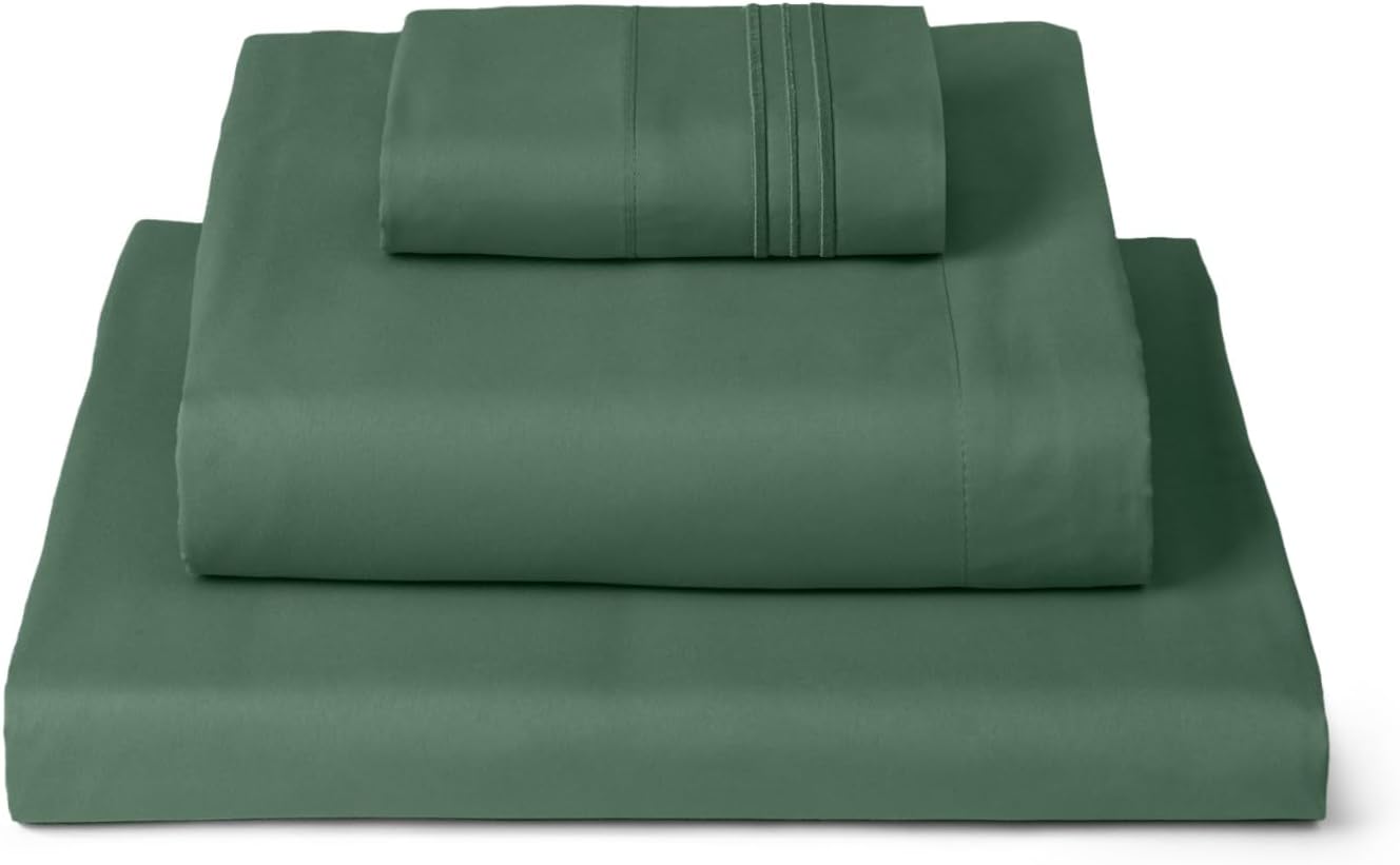 Mellanni Twin Sheets Set - 3 PC Hotel Luxury Bedding | Extra Soft, Cooling, Wrinkle-Resistant (Emerald Green)
