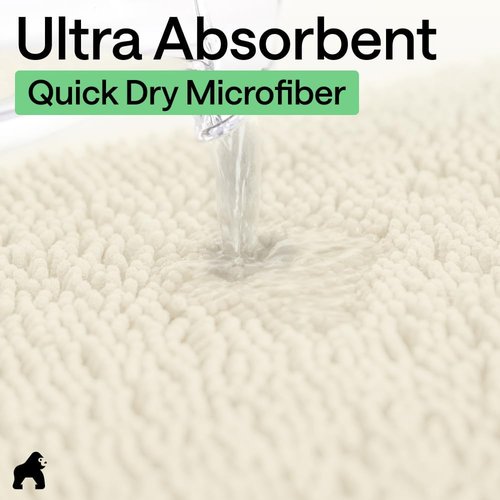 GORILLA GRIP Bath Rug Mat - Thick Soft Absorbent Chenille | Quick-Dry Microfiber, 24x17, Ivory