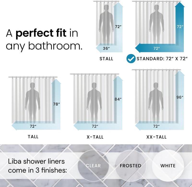 LiBa Waterproof Shower Curtain - Premium PEVA, Non-Toxic, Rust-Proof Grommets | 72x72 Inches (Pack of 2)