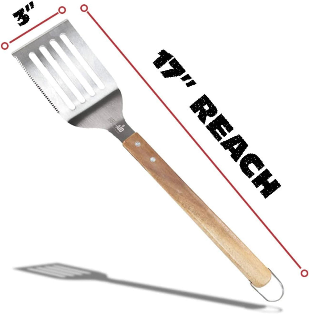 BBQ-AID Pro BBQ Metal Spatula - 17" Stainless Steel Spatula with Serrated Edge & Acacia Wood Handle
