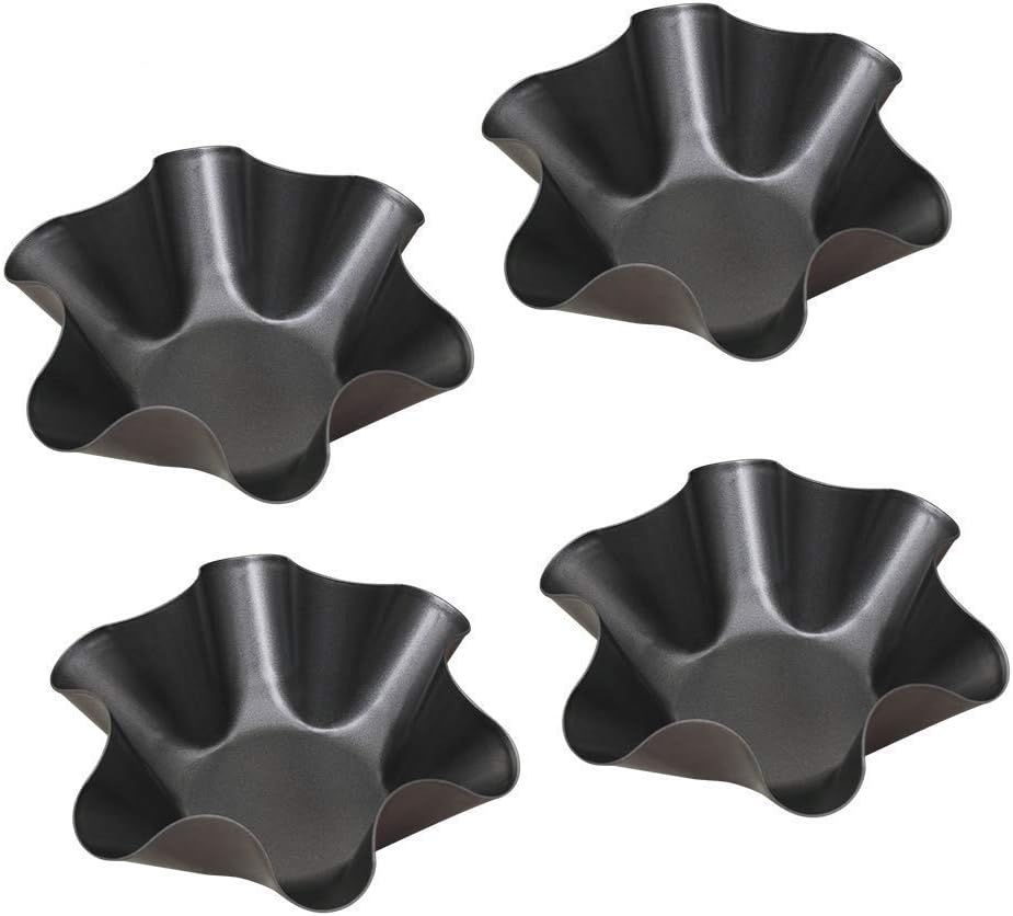 Kafear Taco Salad Bowl Maker Molds - Nonstick Carbon Steel Tortilla Shell Pans | 4 Pack Black