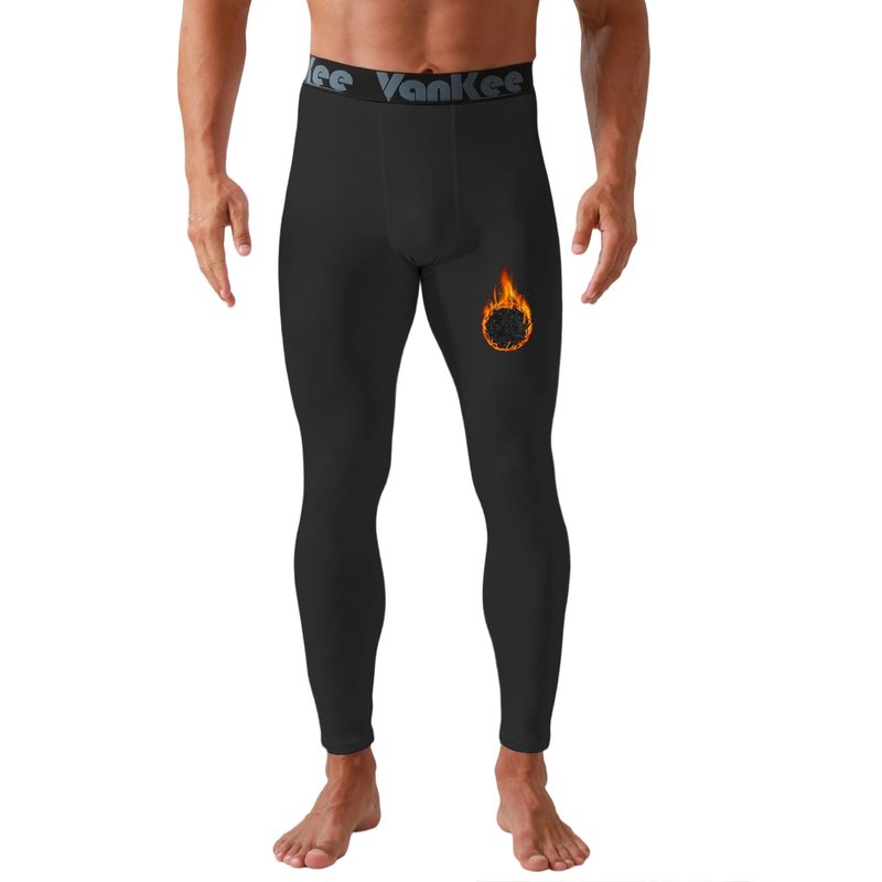 VanKee Men’s Thermal Compression Pants Fleece Lined Sport Tights Base Layer Bottoms Athletic Leggings for Cold Weather Men's Winter Gear for Skiing Sports Running Cycling Basketball Black