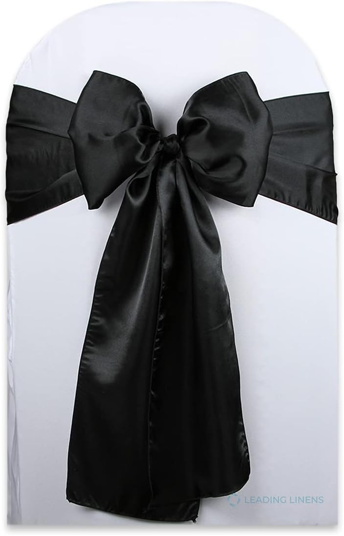Satin Bow Sash Chair Covers - Elegant Decorations for Weddings & Events | Set of 10, Black