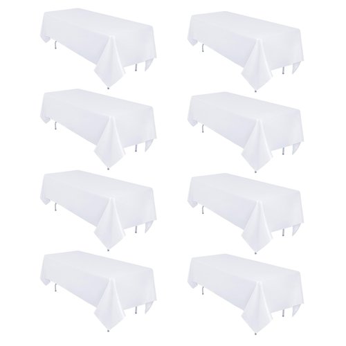 Heneger 8 Pack White Table Cloth 60 x 102 Inch Rectangular Tablecloths for 6 Foot Rectangle Tables, Wrinkle Resistant White Tablecloth Washable Polyester Fabric Table Covers for Party Wedding Banquet