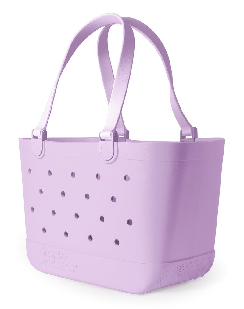 Simple Modern Large Beach Bag | Waterproof Getaway Rubber Tote with Zipper Pocket for Travel, Pool, Boat, Groceries, Sports | Electric Lavender