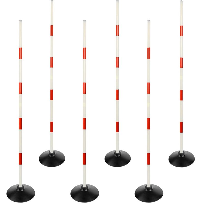 ASENVER Red-White Soccer Agility Pole Set Rubber Base Dribbling Stick Traffic Warning Sign Pole Multifunctional Training Pole (4.9 FT, Pack of 6)