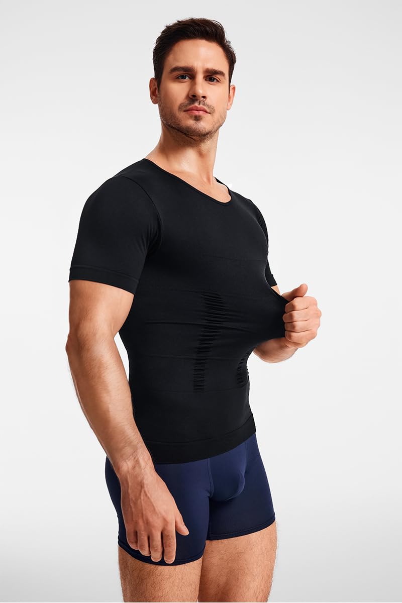 Nebility Mens Compression Shirt - Shapewear Men Slimming Undershirts Black Short Sleeve Sports Athletic Workout Shaper Tank Tops Running Basketball