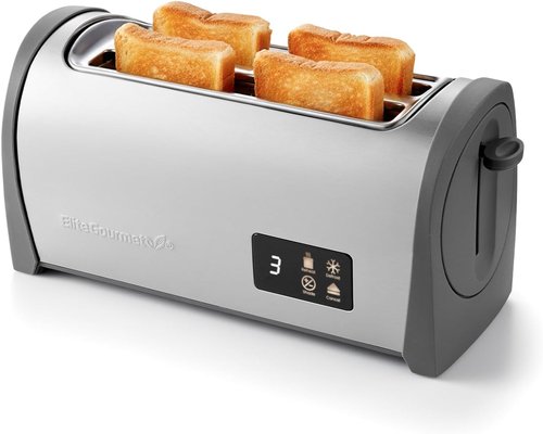 Elite Gourmet 4-Slice Digital Toaster - Touch Screen LED, Extra Wide 1.5” Slots, 6 Browning Levels, Stainless Steel
