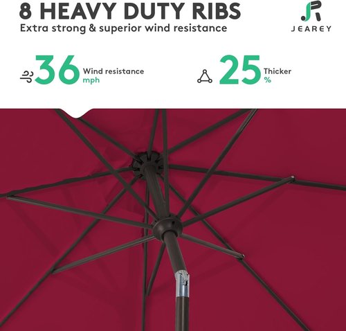 JEAREY 9FT Outdoor Patio Umbrella - Market Umbrella with Push Button Tilt & Crank | UV Protection, Waterproof, Brick Red