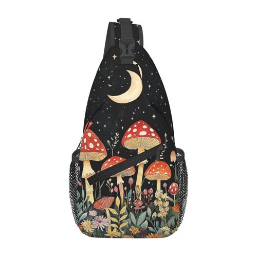IRIHISKY Sling Bag for Men Women Mushrooms Moon Forest Crossbody Backpack Casual Hiking Daypack for Travel Sport Running Chest Bag
