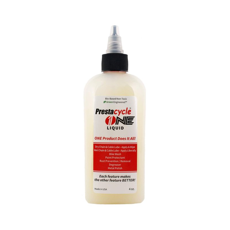 Prestacycle One Liquid - 4 Oz – All-in-One Bio-Based Bicycle Lube, Degreaser, Cleaner, Rust Remover & Protectant, Wet & Dry Chain Lubricant, USDA Certified, No Petroleum or Alcohol