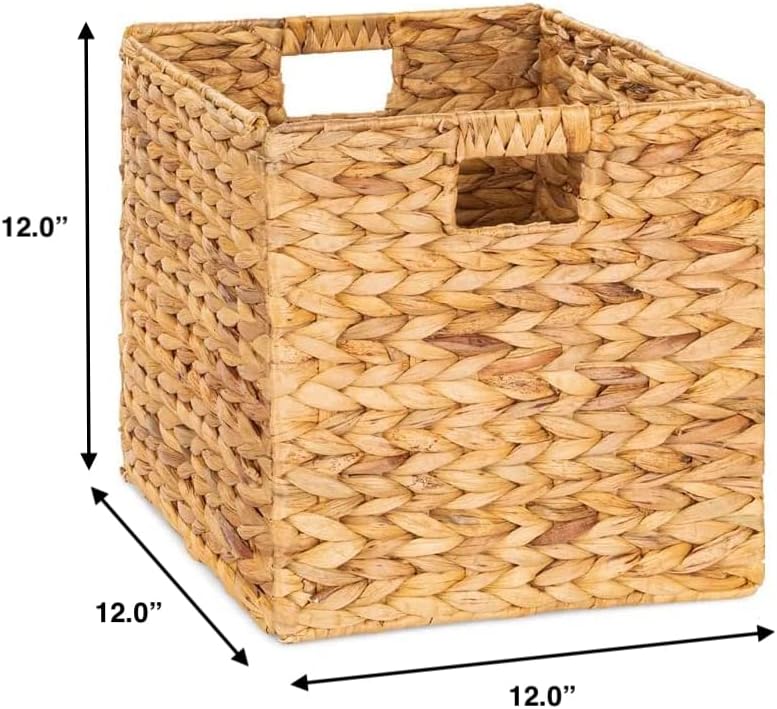 M4DECOR Water Hyacinth Storage Baskets - Woven Wicker Baskets for Home Organization | 12x12in, Natural (6 Packs)