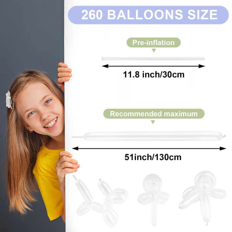 260 Balloons 100 PCS White - Premium Long Skinny Latex Balloons for Animal Twisting, Beginners, Weddings & Birthdays Party Decorations