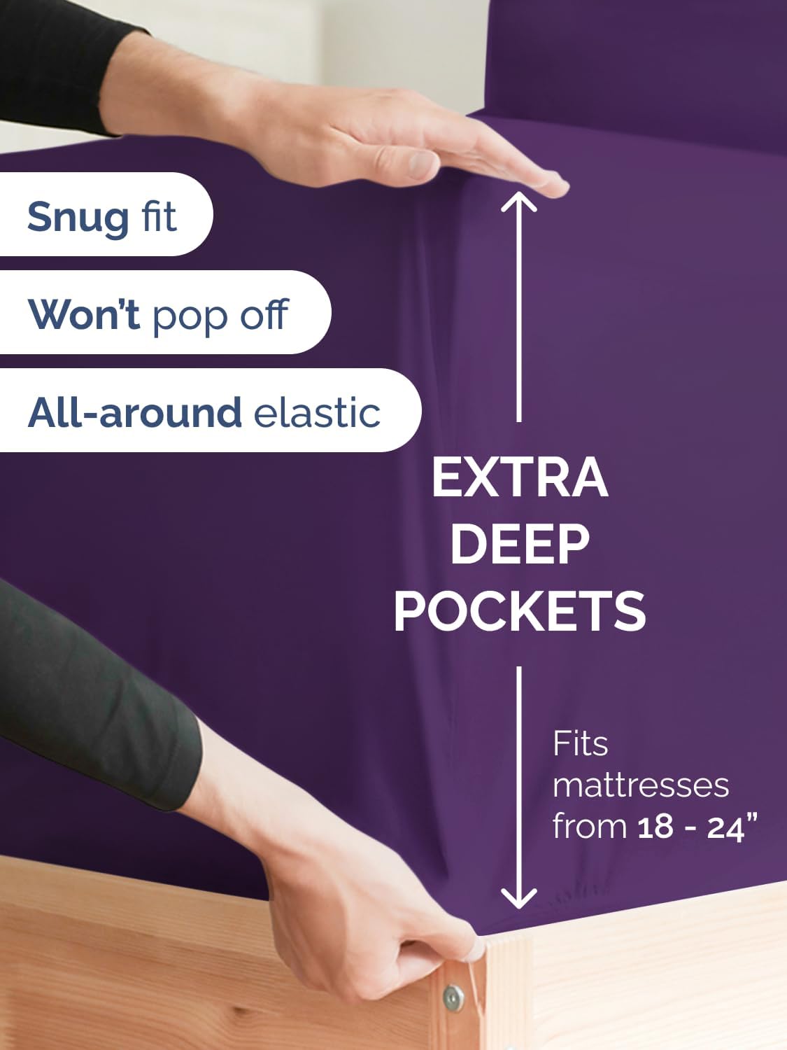 Skiennix Extra Deep King Sheet Set - 6 Piece Breathable Cooling Bedding - Soft, Wrinkle-Free Purple