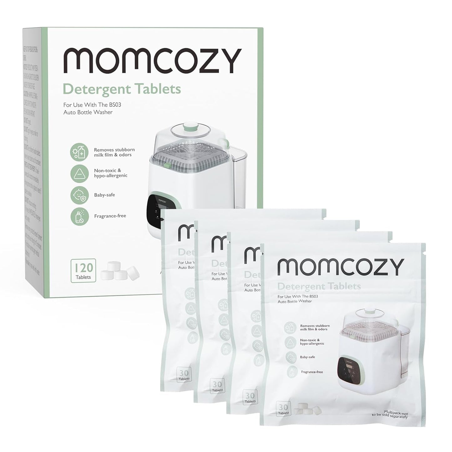 Momcozy Washing Block - 120 Detergent Tablets for KleanPal Pro Baby Bottle Washer