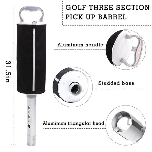 HOW TRUE Golf Ball Shag Bag with Aluminum Handle and Frame | Shag Bag for Golf Balls Golf Ball Retriever | Hold up to 70 Balls (Black)