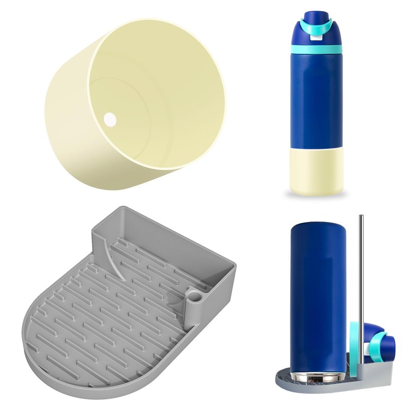 ( 2pcs)Silicone Water Bottle Boot and Bottle Drying Rack Compatible with Owala 24oz,Bottom Bumper Protector/Anti-Slip/Prevent scratches/Drying Rack Saves Space/Compatible with FreeSip Bottles,Cream
