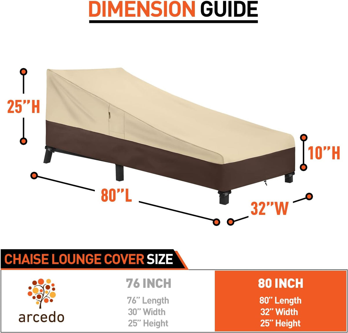 Arcedo Waterproof Patio Lounge Chair Covers - Heavy Duty 2-Pack for Winter Protection | 80" L x 32" W x 25" H, Beige & Brown