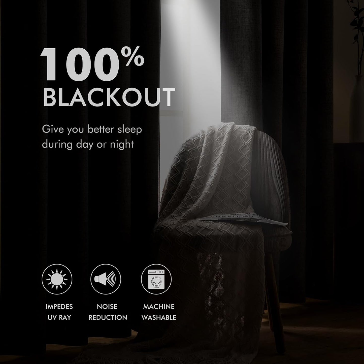 MIULEE Linen Texture Curtains - 100% Blackout Thermal Insulated Drapes | Light Cream, 52x54 Inch (2 Panels)