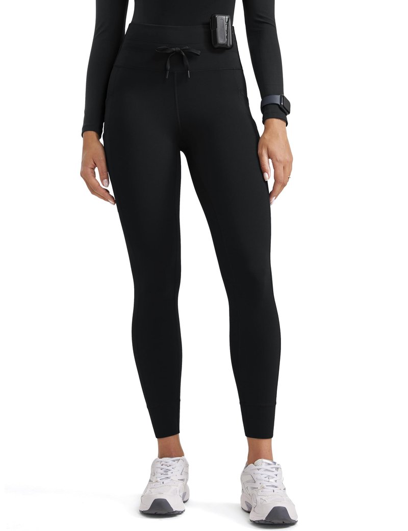 POPVIOLET Womens High Waisted Scrub Leggings 25" - 5 Pockets Drawstring Yoga Scrub Pants Medical Bottoms Stretch Soft Black Small